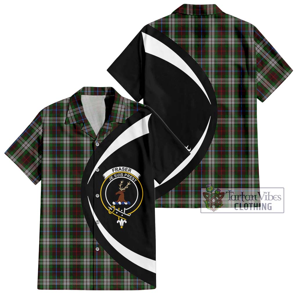 Fraser Hunting Dress Tartan Short Sleeve Button Up with Family Crest Circle Style Kid - Tartan Vibes Clothing