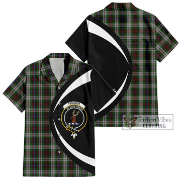 Fraser Hunting Dress Tartan Short Sleeve Button Up with Family Crest Circle Style