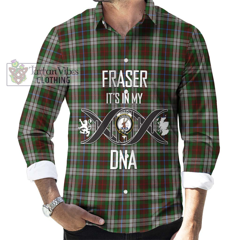 Fraser Hunting Dress Tartan Long Sleeve Button Shirt with Family Crest DNA In Me Style Men's Shirt S - Tartanvibesclothing Shop