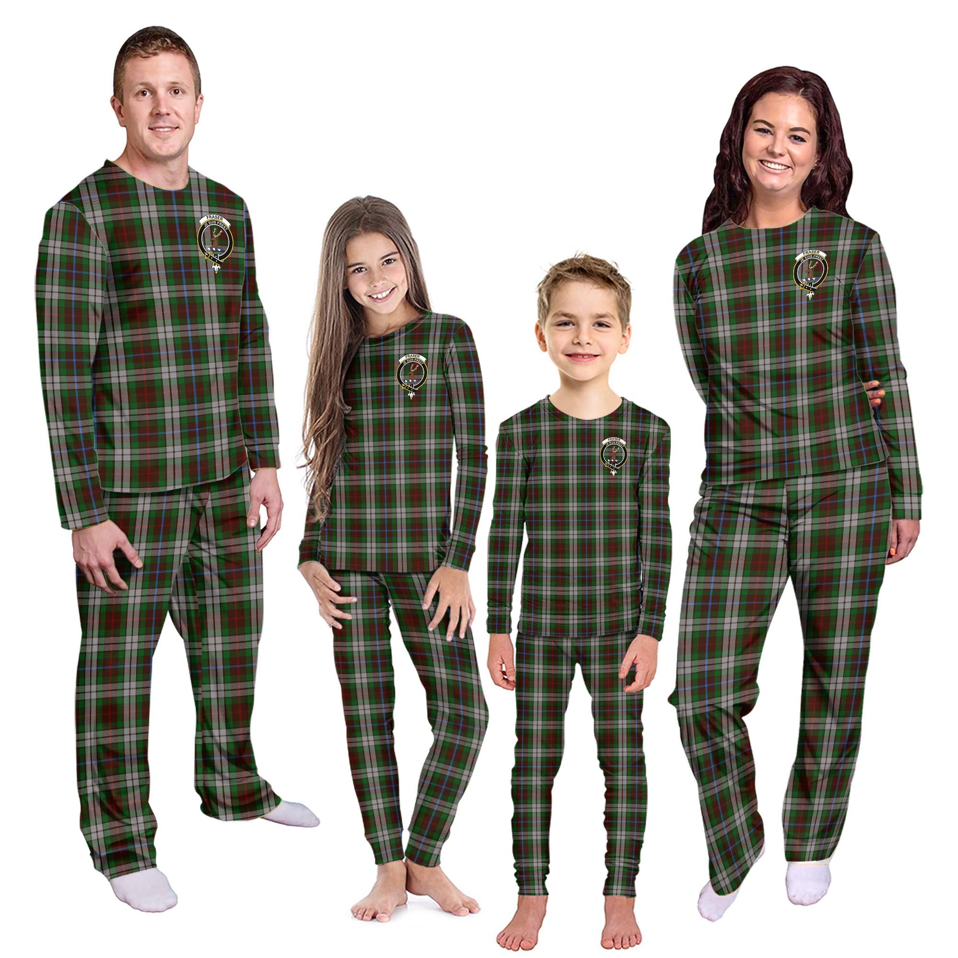 Fraser Hunting Dress Tartan Pajamas Family Set with Family Crest Kid - Tartan Vibes Clothing