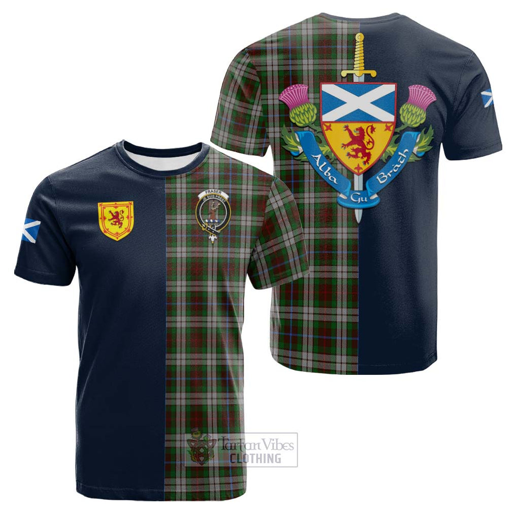 Tartan Vibes Clothing Fraser Hunting Dress Tartan Cotton T-shirt with Scottish Lion Royal Arm Half Style