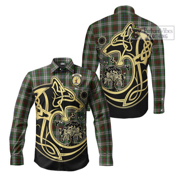 Fraser Hunting Dress Tartan Long Sleeve Button Shirt with Family Crest Celtic Wolf Style