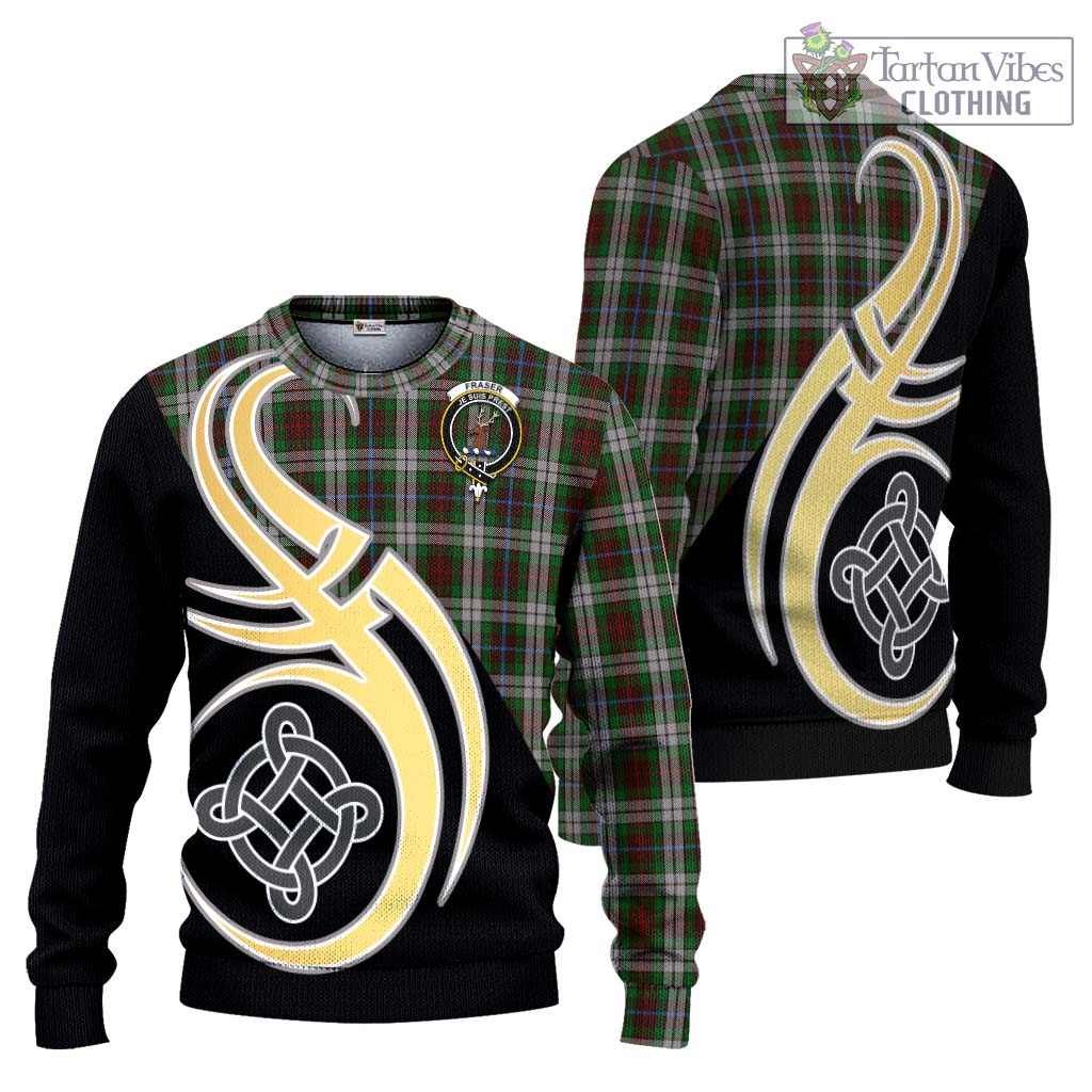 Fraser Hunting Dress Tartan Knitted Sweater with Family Crest and Celtic Symbol Style Unisex - Tartan Vibes Clothing