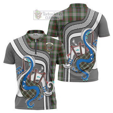 Fraser Hunting Dress Tartan Zipper Polo Shirt with Epic Bagpipe Style