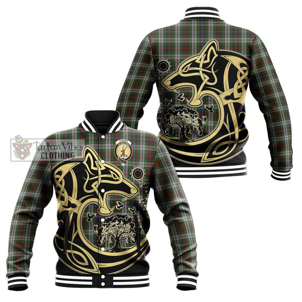 Fraser Hunting Dress Tartan Baseball Jacket with Family Crest Celtic Wolf Style Unisex - Tartan Vibes Clothing