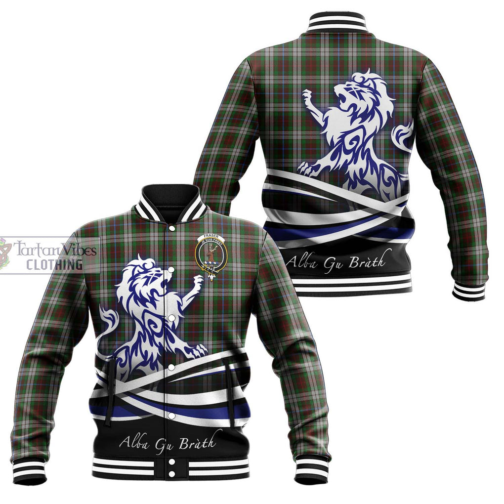 Fraser Hunting Dress Tartan Baseball Jacket with Alba Gu Brath Regal Lion Emblem Unisex - Tartanvibesclothing Shop