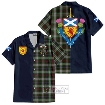 Fraser Hunting Dress Tartan Short Sleeve Button Shirt Alba with Scottish Lion Royal Arm Half Style