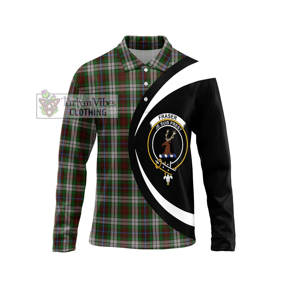 Fraser Hunting Dress Tartan Long Sleeve Polo Shirt with Family Crest Circle Style Unisex - Tartan Vibes Clothing