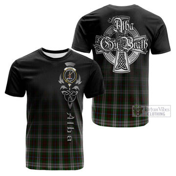 Fraser Hunting Dress Tartan Cotton T-shirt Featuring Alba Gu Brath Family Crest Celtic Inspired