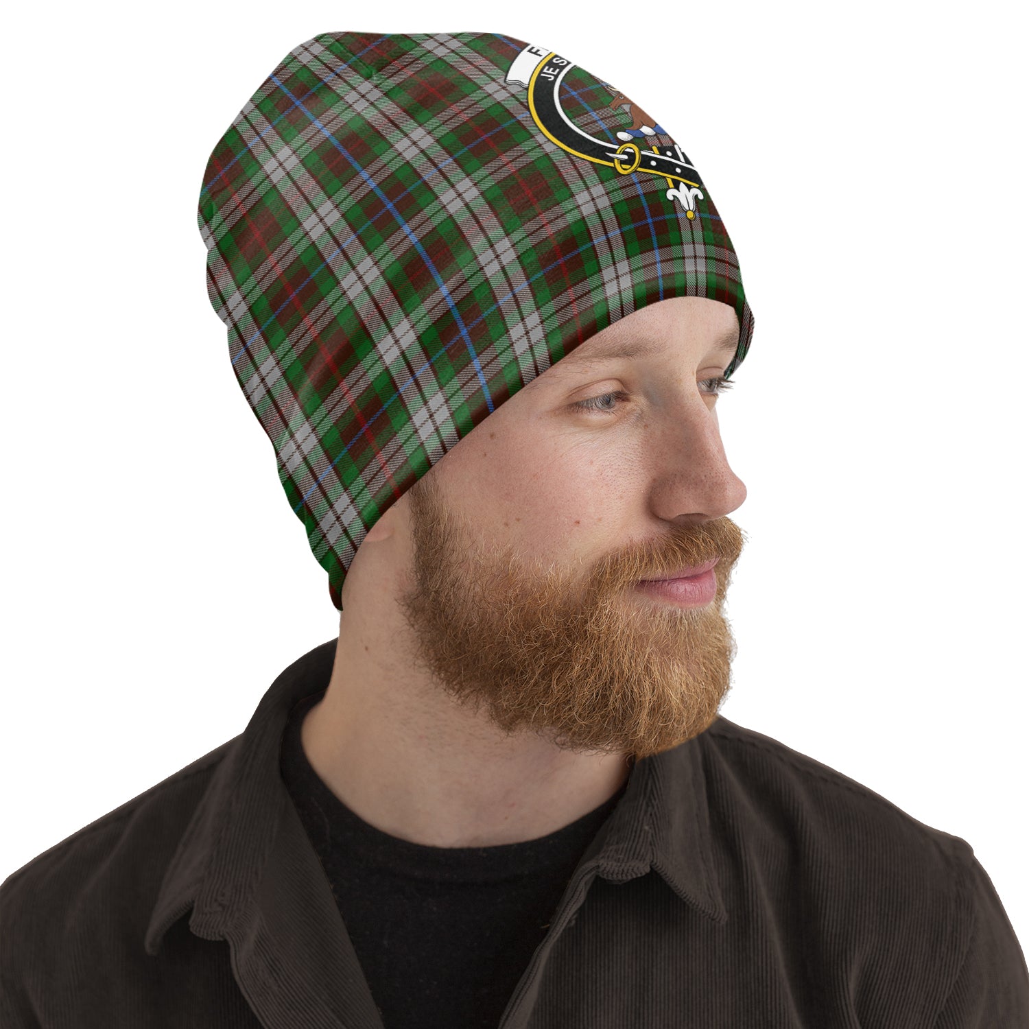 Fraser Hunting Dress Tartan Beanies Hat with Family Crest One Size 10.5*10.2 inches - Tartan Vibes Clothing