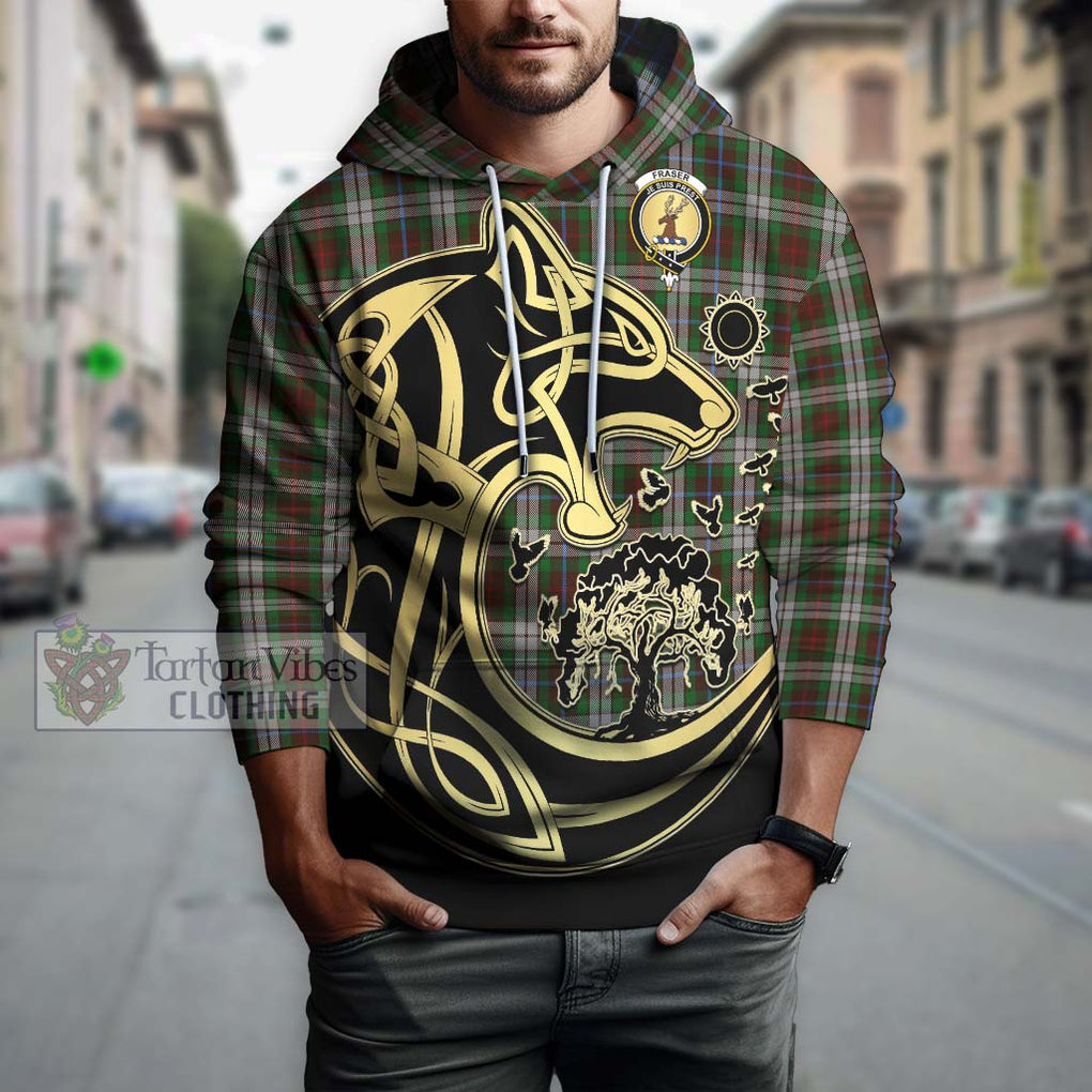 Fraser Hunting Dress Tartan Hoodie with Family Crest Celtic Wolf Style Zip Hoodie - Tartan Vibes Clothing