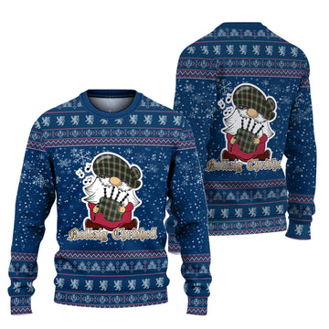 Fraser Hunting Dress Clan Christmas Family Ugly Sweater with Funny Gnome Playing Bagpipes