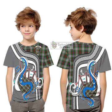 Fraser Hunting Dress Tartan Kid T-Shirt with Epic Bagpipe Style