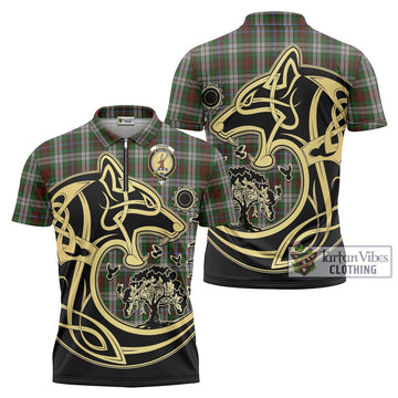 Fraser Hunting Dress Tartan Zipper Polo Shirt with Family Crest Celtic Wolf Style