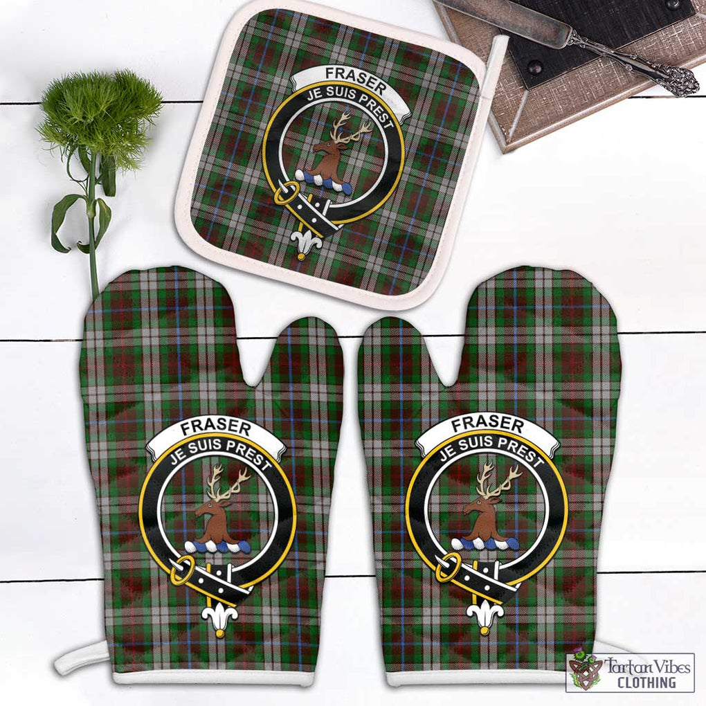 Fraser Hunting Dress Tartan Combo Oven Mitt & Pot-Holder with Family Crest Combo 1 Oven Mitt & 1 Pot-Holder White - Tartan Vibes Clothing