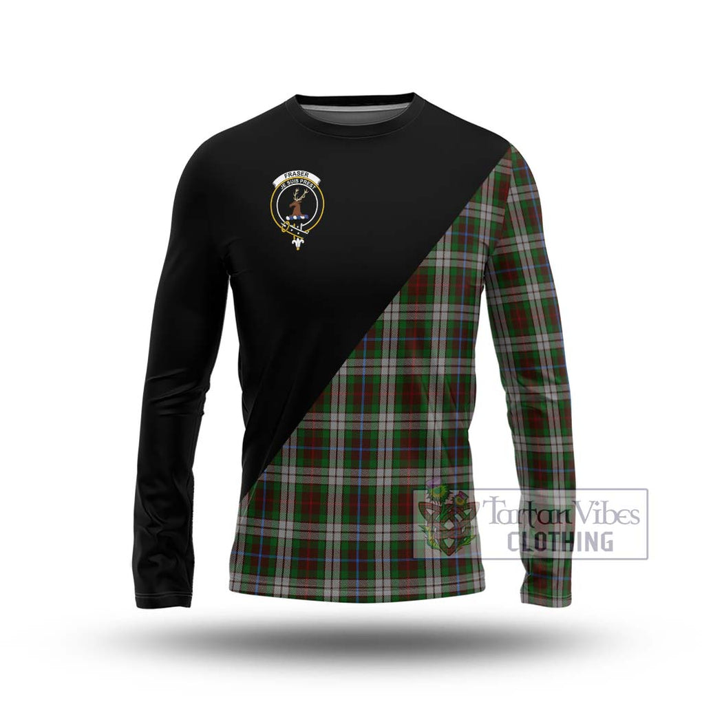 Fraser Hunting Dress Tartan Long Sleeve T-Shirt with Family Crest and Military Logo Style Unisex - Tartanvibesclothing Shop