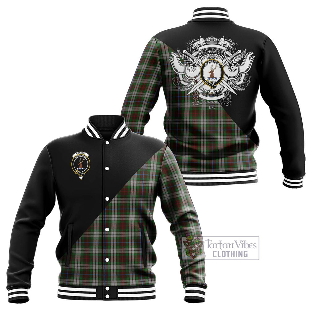 Fraser Hunting Dress Tartan Baseball Jacket with Family Crest and Military Logo Style Unisex - Tartanvibesclothing Shop