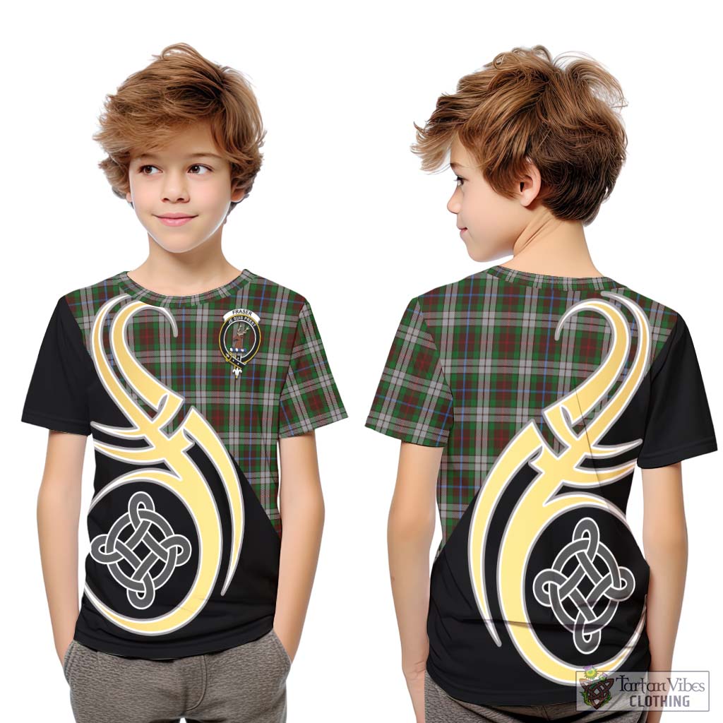 Fraser Hunting Dress Tartan Kid T-Shirt with Family Crest and Celtic Symbol Style Youth XL Size14 - Tartan Vibes Clothing