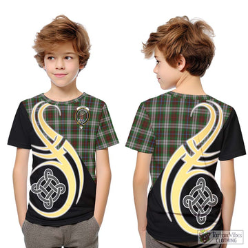 Fraser Hunting Dress Tartan Kid T-Shirt with Family Crest and Celtic Symbol Style