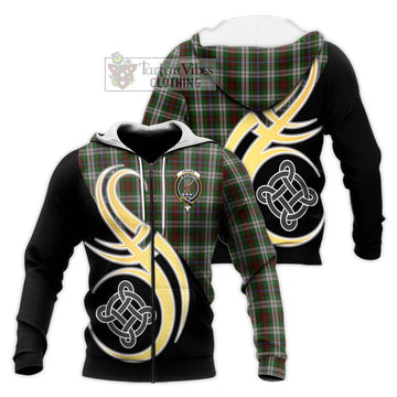 Fraser Hunting Dress Tartan Knitted Hoodie with Family Crest and Celtic Symbol Style