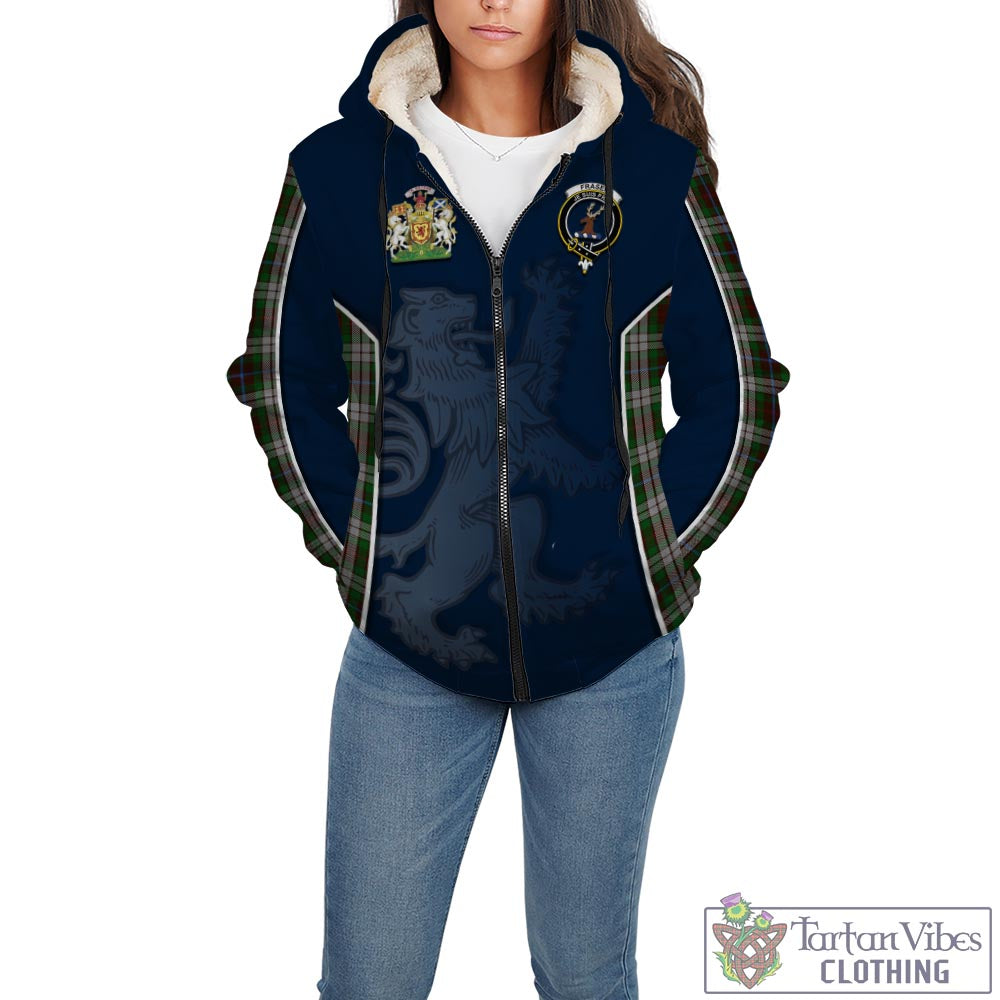 Tartan Vibes Clothing Fraser Hunting Dress Tartan Sherpa Hoodie with Family Crest and Lion Rampant Vibes Sport Style