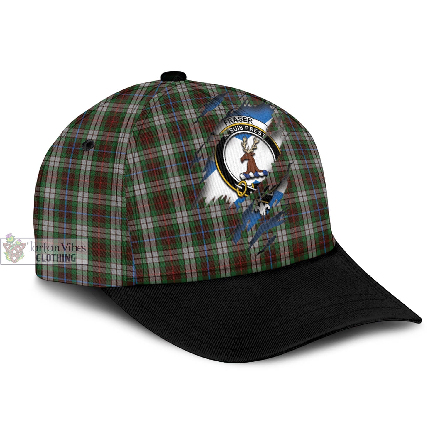 Tartan Vibes Clothing Fraser Hunting Dress Tartan Classic Cap with Family Crest In Me Style