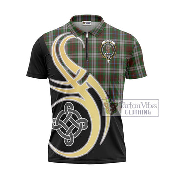 Fraser Hunting Dress Tartan Zipper Polo Shirt with Family Crest and Celtic Symbol Style