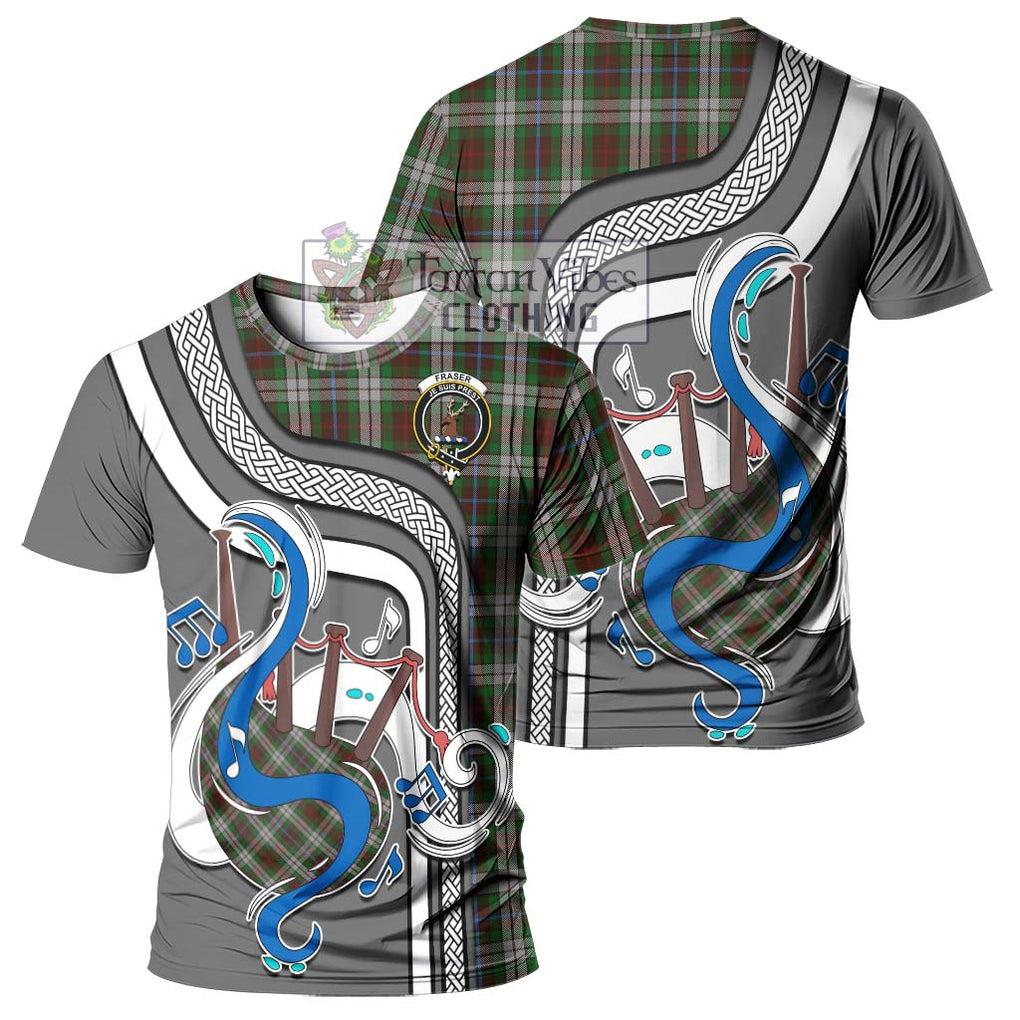 Fraser Hunting Dress Tartan T-Shirt with Epic Bagpipe Style - Tartanvibesclothing Shop