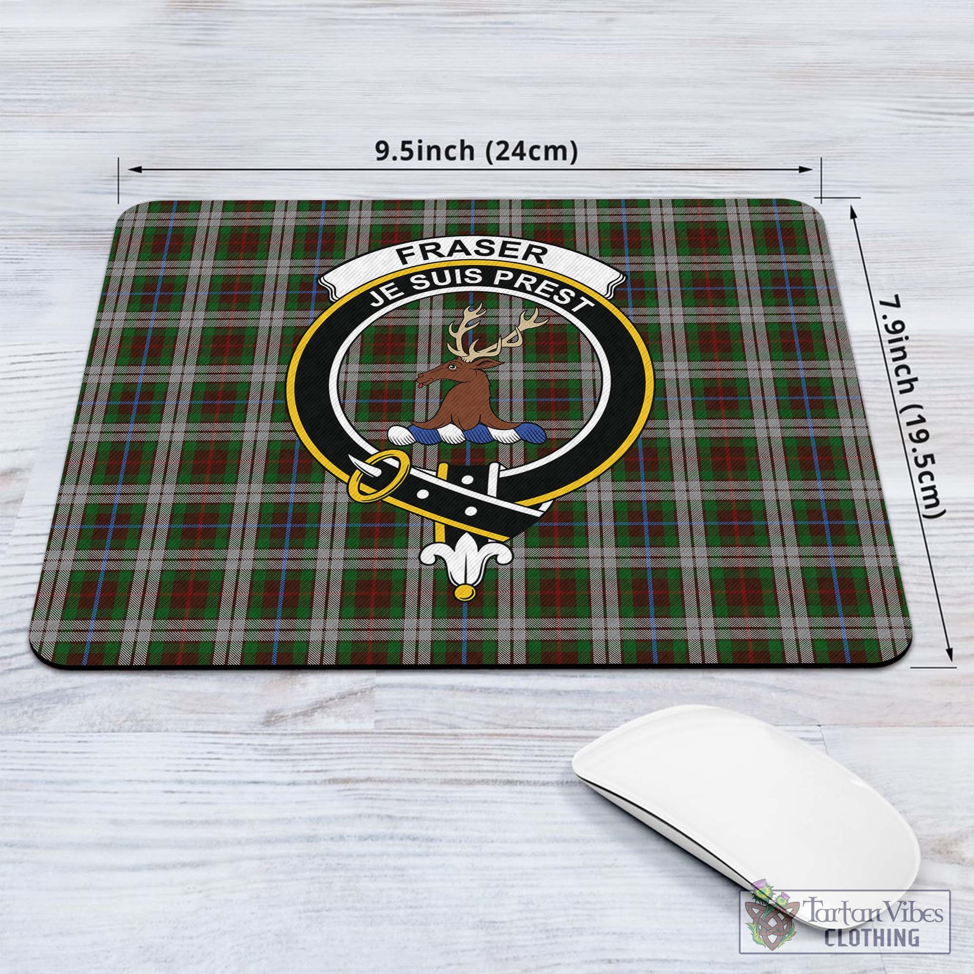 Tartan Vibes Clothing Fraser Hunting Dress Tartan Mouse Pad with Family Crest