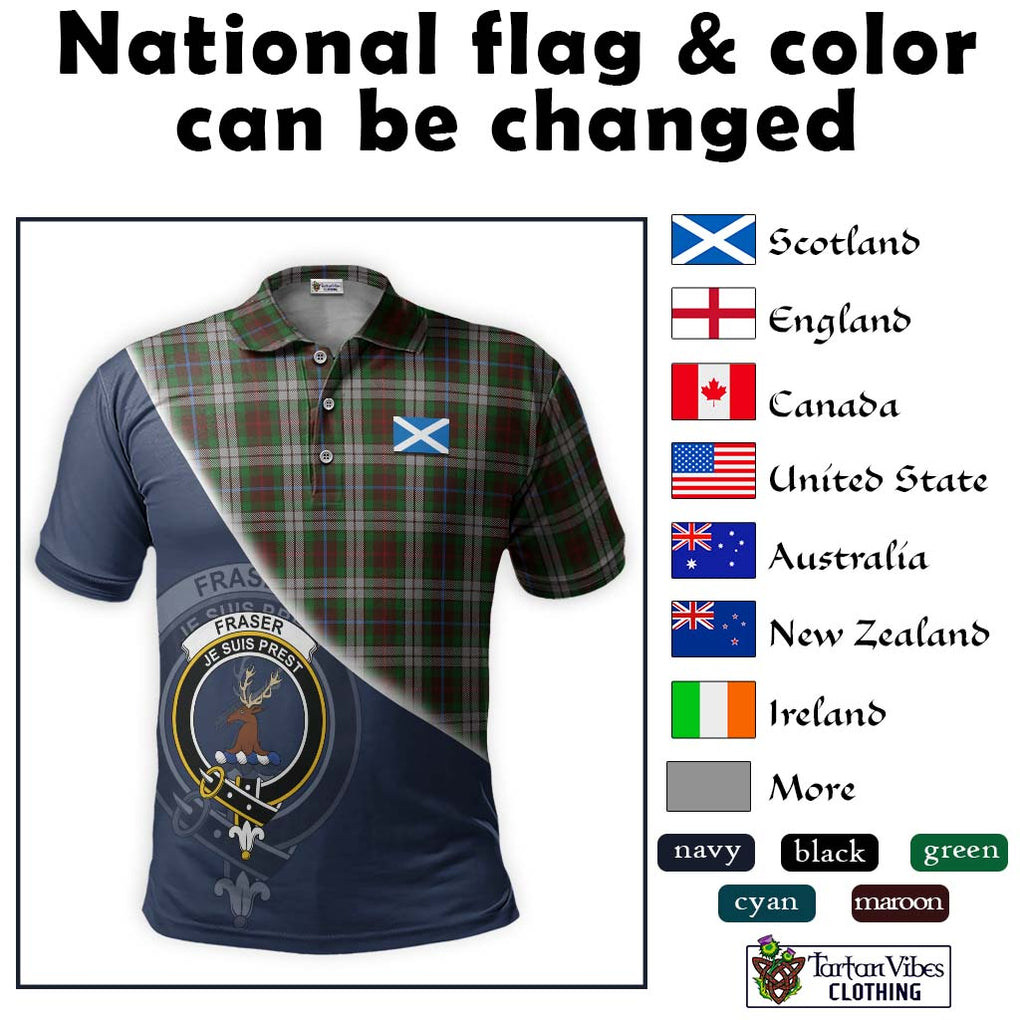 Fraser Hunting Dress Tartan Polo Shirt with Personalised National Flag and Family Crest Half Style - Tartanvibesclothing Shop