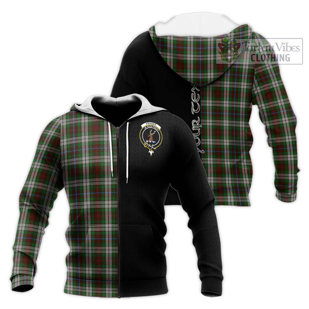 Fraser Hunting Dress Tartan Knitted Hoodie with Family Crest and Half Of Me Style Unisex Knitted Zip Hoodie - Tartanvibesclothing Shop