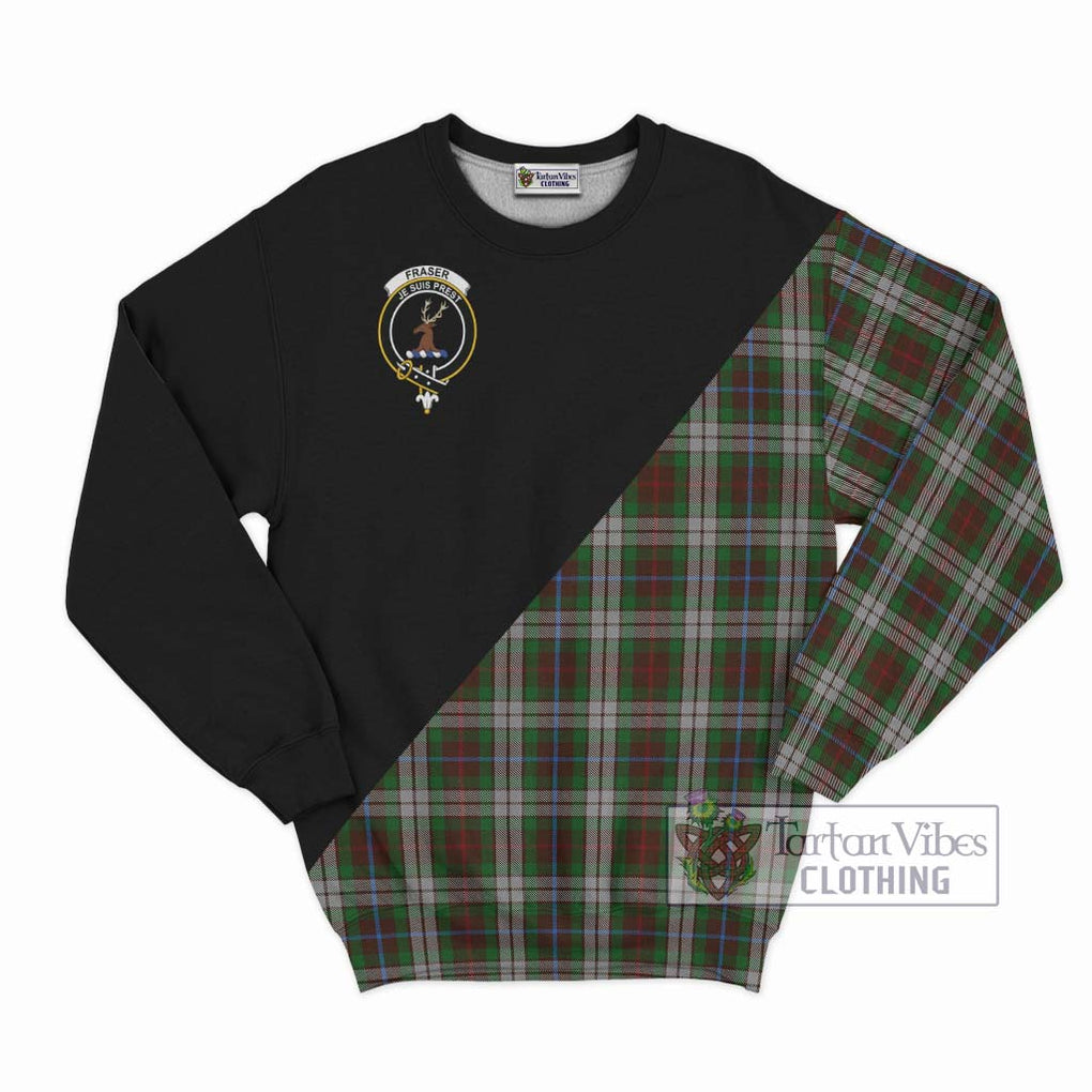 Fraser Hunting Dress Tartan Sweatshirt with Family Crest and Military Logo Style - Tartanvibesclothing Shop