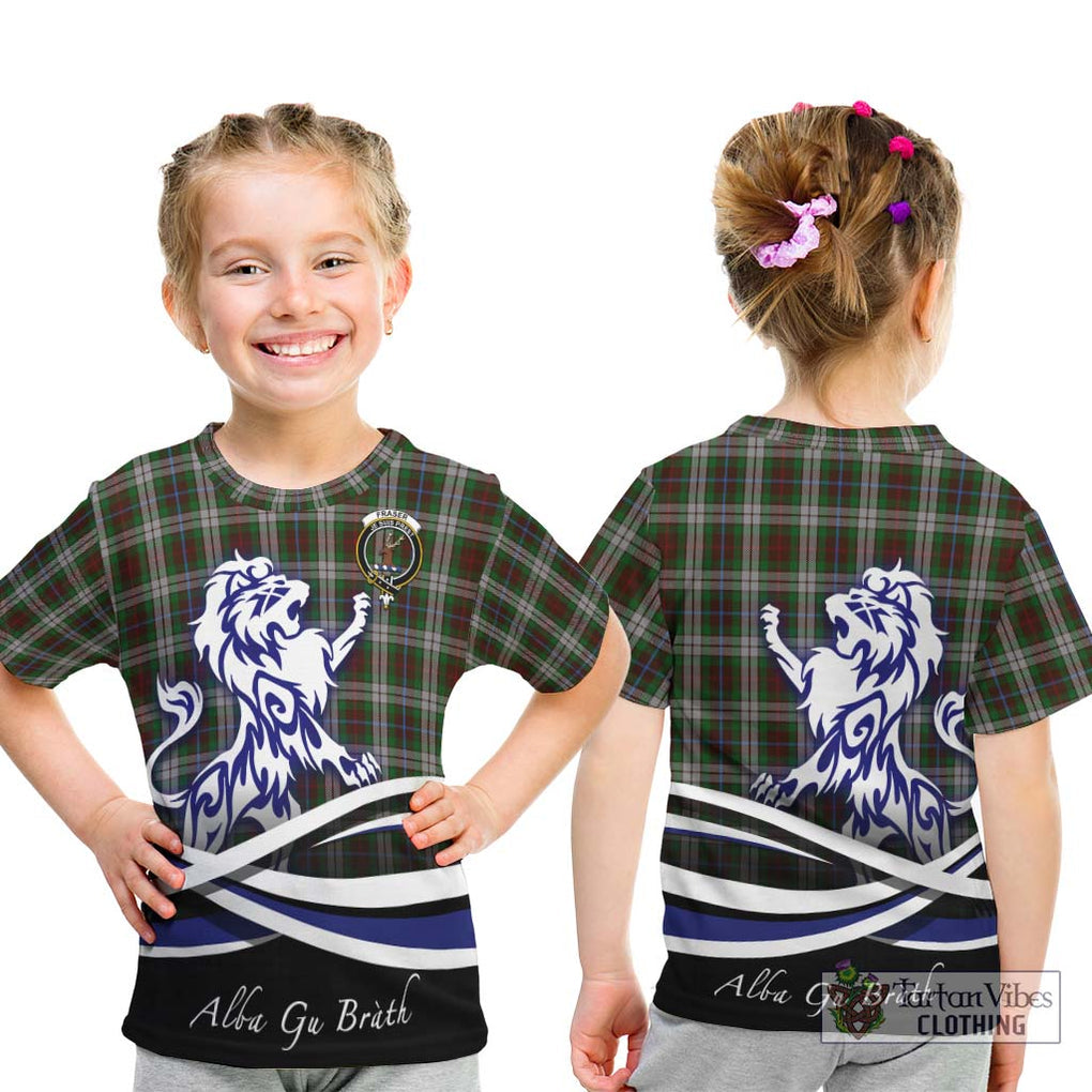 Fraser Hunting Dress Tartan Kid T-Shirt with Alba Gu Brath Regal Lion Emblem - Tartanvibesclothing Shop