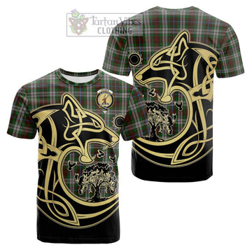 Fraser Hunting Dress Tartan Cotton T-shirt with Family Crest Celtic Wolf Style