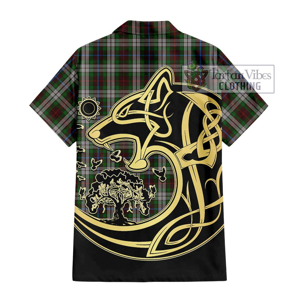 Fraser Hunting Dress Tartan Short Sleeve Button Shirt with Family Crest Celtic Wolf Style - Tartan Vibes Clothing