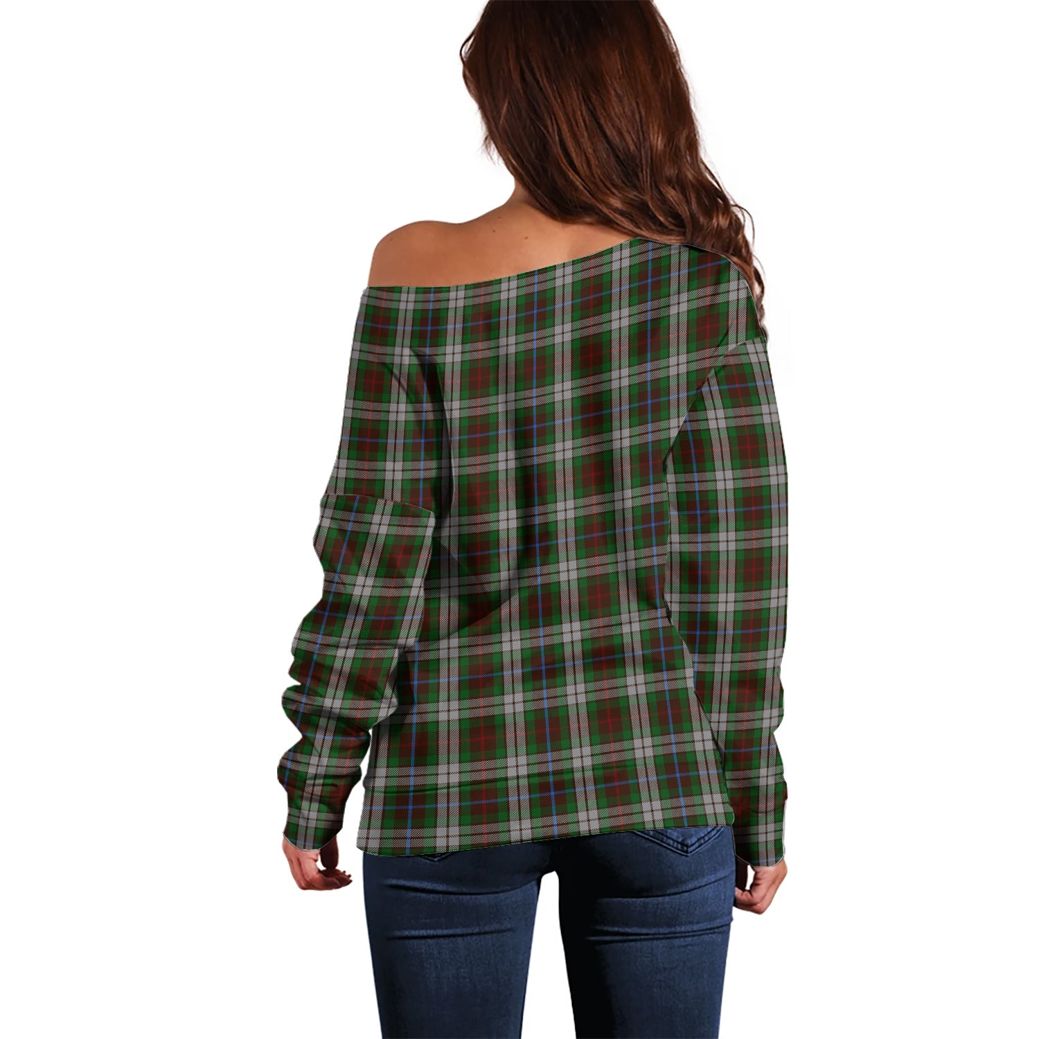 Fraser Hunting Dress Tartan Off Shoulder Women Sweater with Family Crest - Tartanvibesclothing