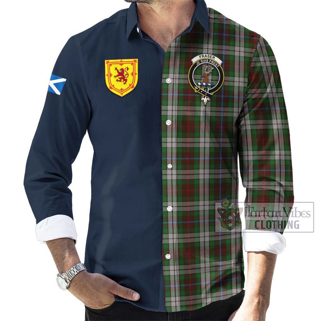 Tartan Vibes Clothing Fraser Hunting Dress Tartan Long Sleeve Button Shirt with Scottish Lion Royal Arm Half Style