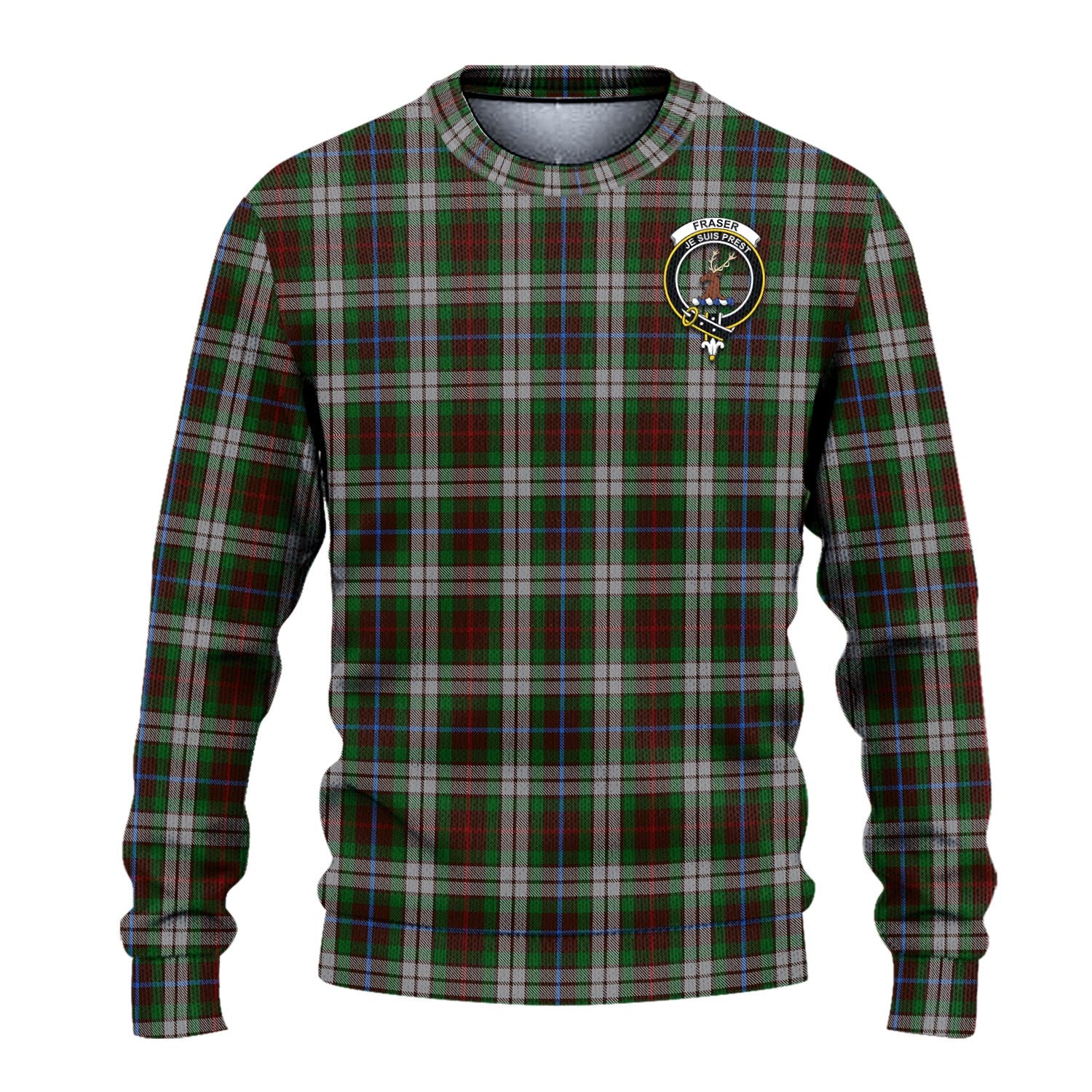 Fraser Hunting Dress Tartan Knitted Sweater with Family Crest - Tartanvibesclothing