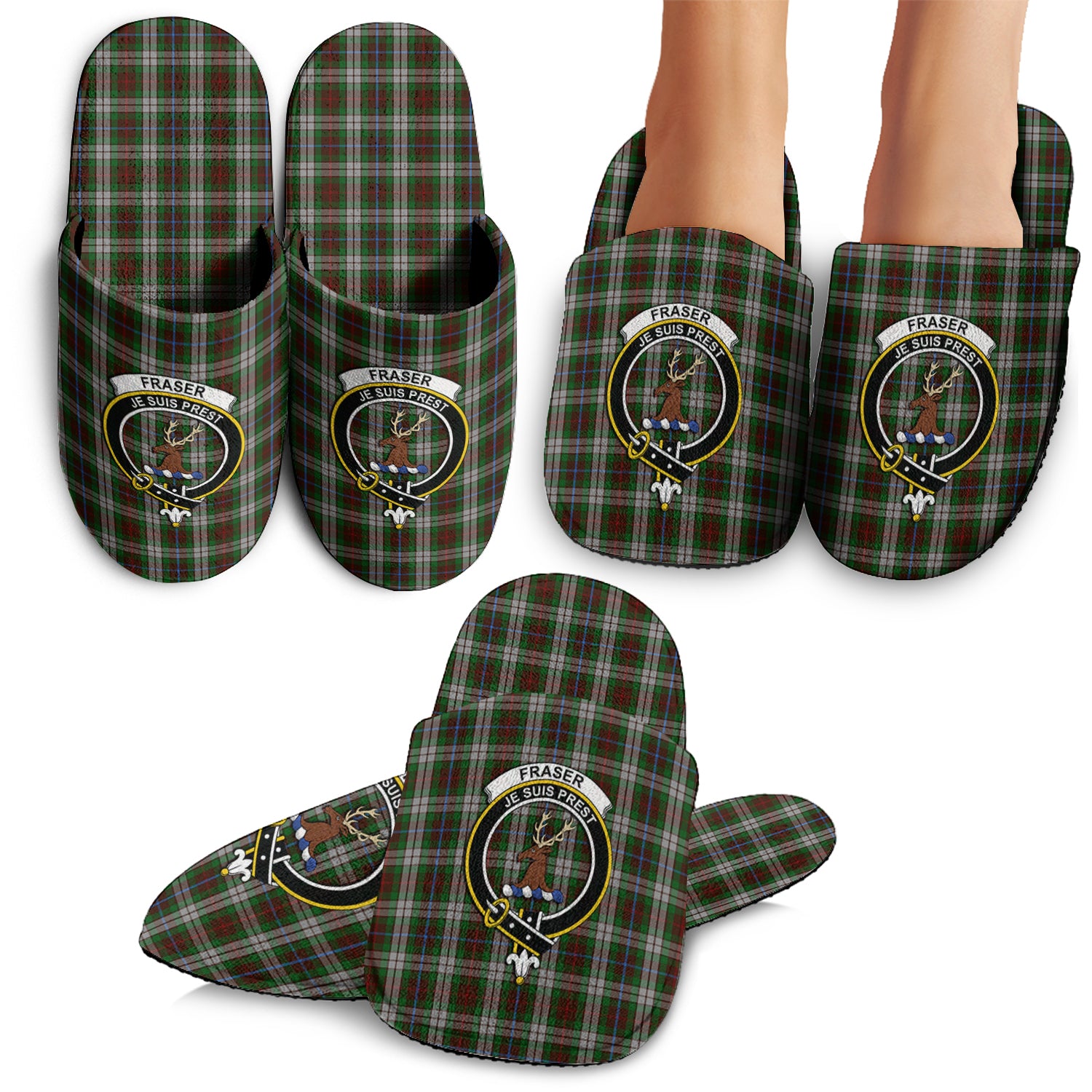 Fraser Hunting Dress Tartan Home Slippers with Family Crest - Tartanvibesclothing