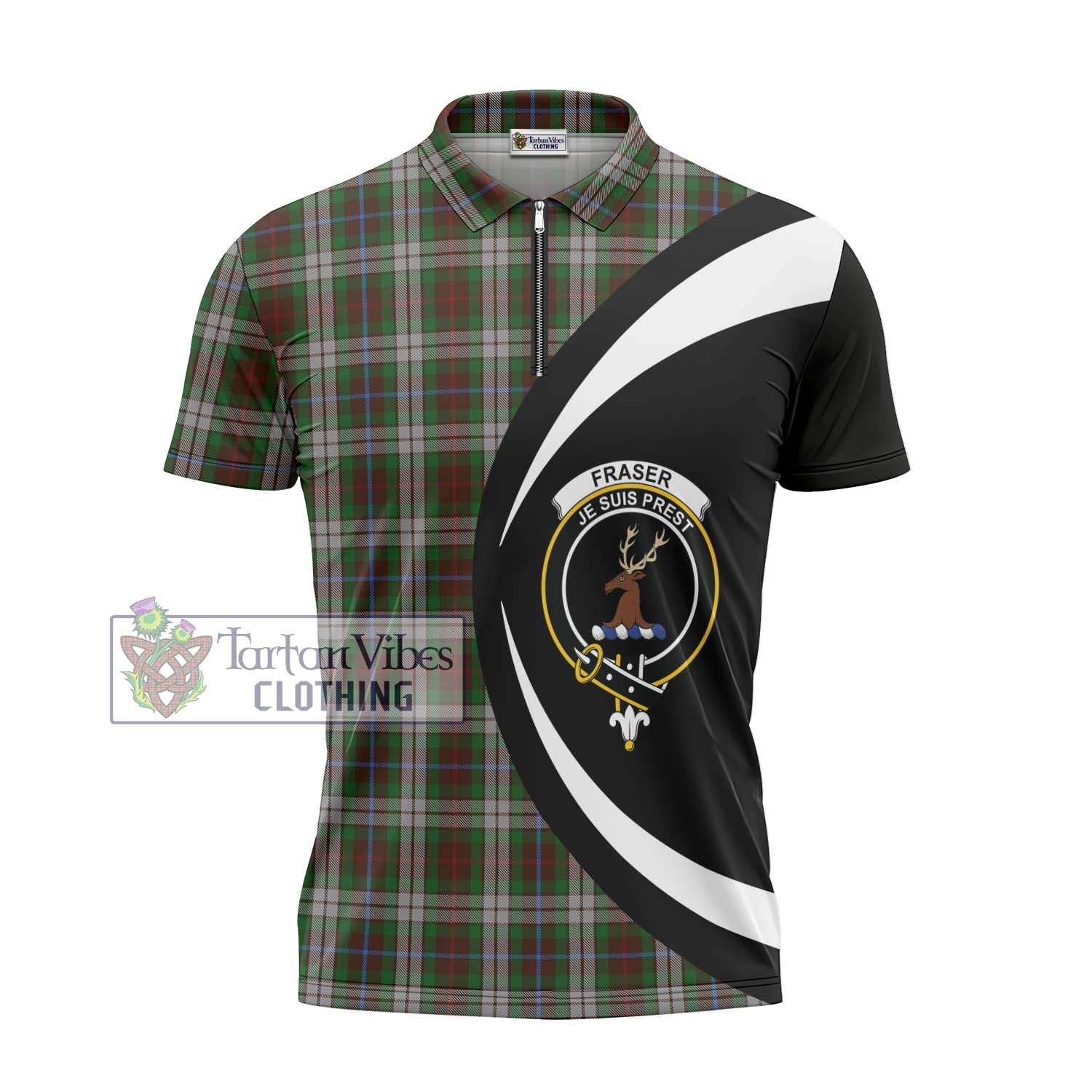 Tartan Vibes Clothing Fraser Hunting Dress Tartan Zipper Polo Shirt with Family Crest Circle Style