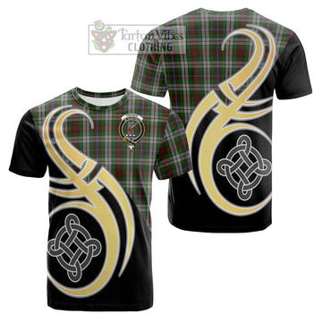 Fraser Hunting Dress Tartan Cotton T-shirt with Family Crest and Celtic Symbol Style