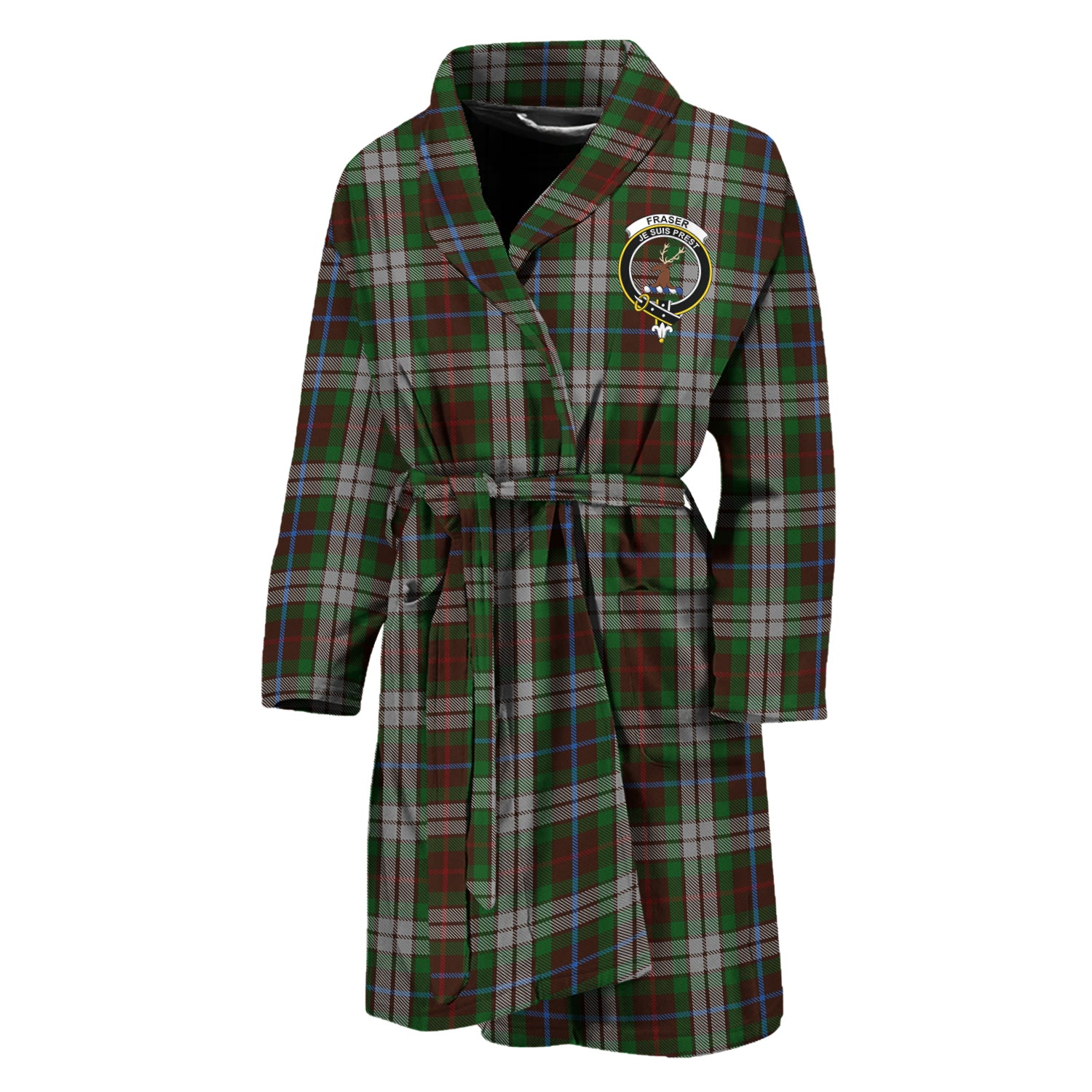 Fraser Hunting Dress Tartan Bathrobe with Family Crest Unisex M - Tartan Vibes Clothing