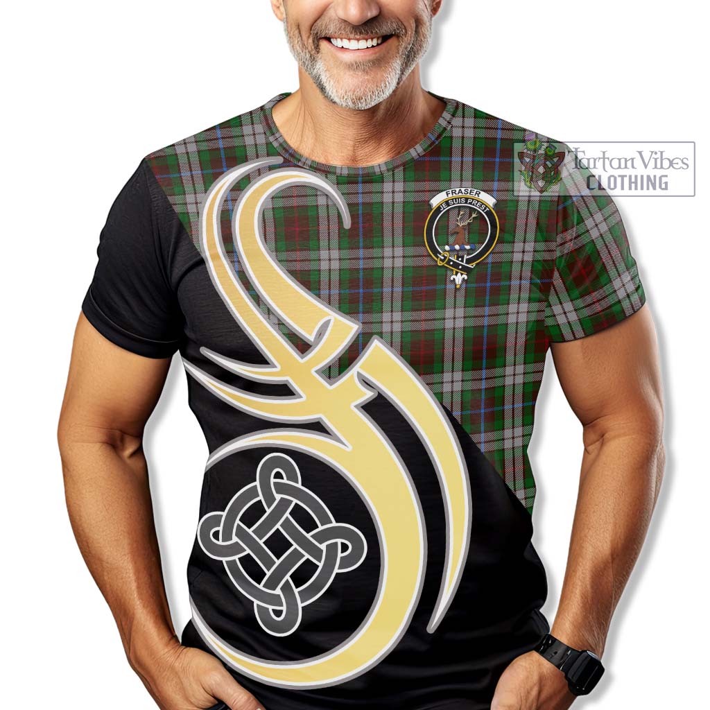 Tartan Vibes Clothing Fraser Hunting Dress Tartan T-Shirt with Family Crest and Celtic Symbol Style