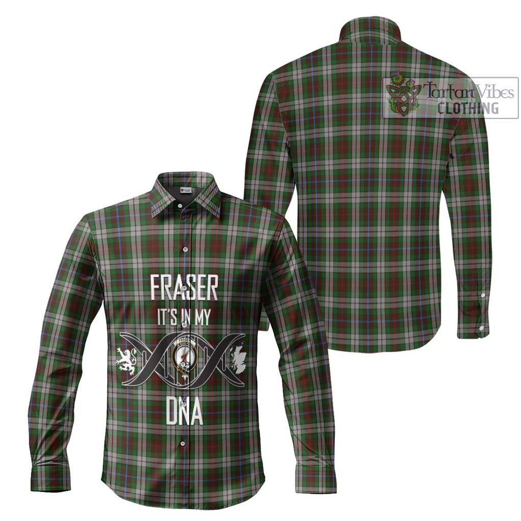 Fraser Hunting Dress Tartan Long Sleeve Button Shirt with Family Crest DNA In Me Style Men's Shirt - Tartanvibesclothing Shop