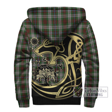 Fraser Hunting Dress Tartan Sherpa Hoodie with Family Crest Celtic Wolf Style