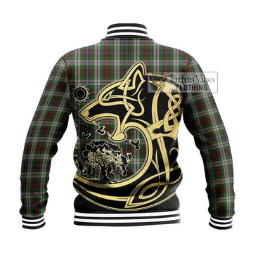 Fraser Hunting Dress Tartan Baseball Jacket with Family Crest Celtic Wolf Style