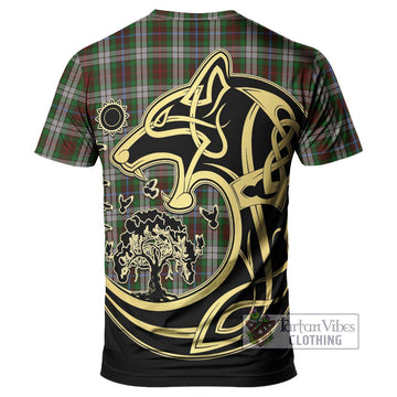 Fraser Hunting Dress Tartan T-Shirt with Family Crest Celtic Wolf Style