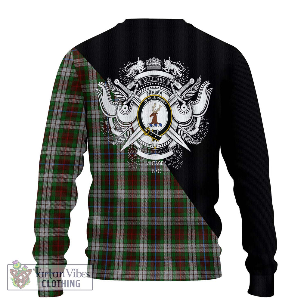 Fraser Hunting Dress Tartan Knitted Sweater with Family Crest and Military Logo Style - Tartanvibesclothing Shop