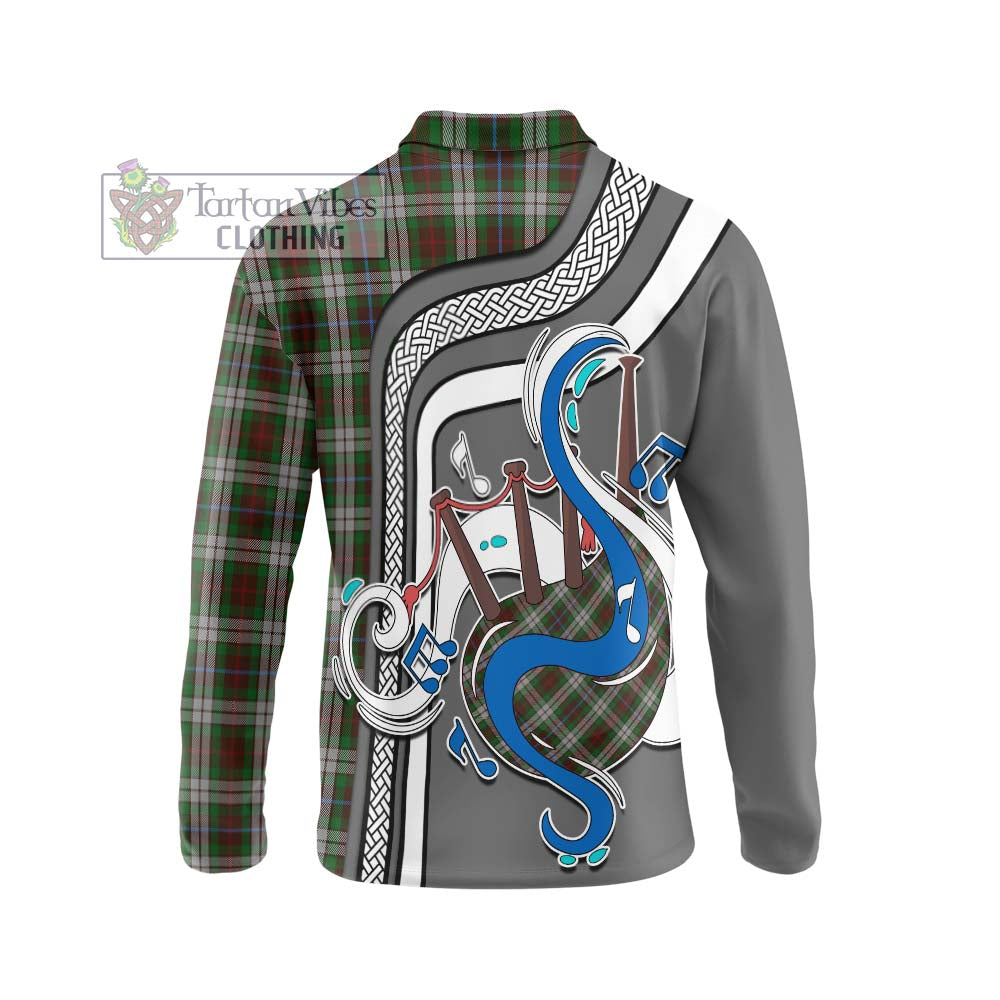 Tartan Vibes Clothing Fraser Hunting Dress Tartan Long Sleeve Polo Shirt with Epic Bagpipe Style