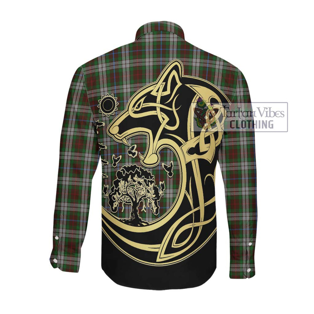 Fraser Hunting Dress Tartan Long Sleeve Button Shirt with Family Crest Celtic Wolf Style Men's Shirt - Tartan Vibes Clothing